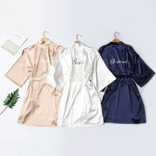 2021 Women Wedding Bride Bridesmaid Robe Dressing Gown Women Bathrobe Nightgown Short Sleepwear Casual Kimono Robe Rose Gold 2024 - buy cheap