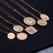 IngeSight.Z Simple Vintage Carved Coin Pendant Necklace for Women Statement Angel Virgin Mary Rose Flower Long Chain Necklace 2024 - buy cheap