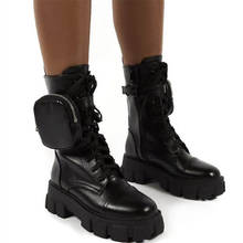 Botas De moto para Mujer, botines planos con cuña y plataforma, De cuero PU, con cordones, Invierno 2024 - compra barato