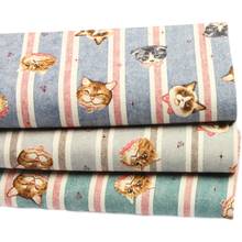 45*110cm Thick Imitation Cotton And Linen Striped Cartoon Cat Print Fabric Patchwork Cloth DIY Sewing Quilting Material Bag 2024 - buy cheap