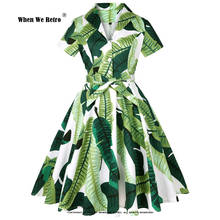 Manga curta algodão vestido de verão robe femme sd0002 verde S-4XL plus size floral 50s 60s vintage rockabilly vestido feminino 2024 - compre barato