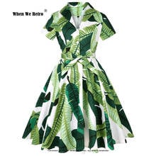 Manga curta algodão vestido de verão robe femme sd0002 verde S-4XL plus size floral 50s 60s vintage rockabilly vestido feminino 2024 - compre barato