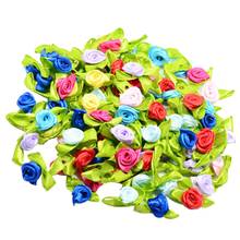 Cinta de satén de flores para decoración del hogar, lazo de diadema artesanal con hoja de brotes de rosa, para boda, 100 Uds. 2024 - compra barato
