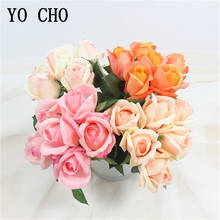 Yo cho buquê de flores artificiais, seda, toque real, 6 cabeças, rosa falsa, organização de flores, casamento, casa, dia dos namorados, decoração 2024 - compre barato