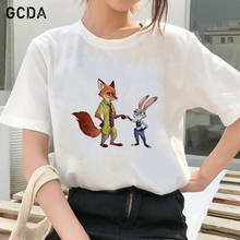 Women Clothes Zootopia Fox Nick Rabbit Judy Fox Nick  Graphic Cartoon Fashion Lady Tees Tops Female T Shirt Girls T-Shirt 2024 - buy cheap