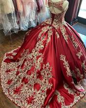 Burgundy Satin vestidos de 15 años 2020 Embroidery Lace Applique Quinceanera Dress with Straps Sweet 15 Dress Long Prom Gown 2024 - buy cheap