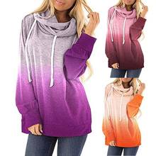 Hot Casual Tie Dyes Print Cowl Neck Hooded Sweatshirt Women Loose Drawstring Hoodies Nylon/ Polyester/Spandex Women's Sweatshirt 2024 - buy cheap