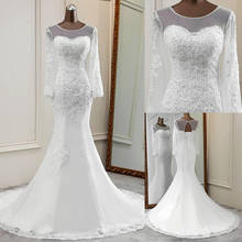 2020 новый стиль свадебное платье с длинным рукавом платье невесты прозрачные свадебные наряды Русалка кружева длинный Тюль брак 2024 - купить недорого