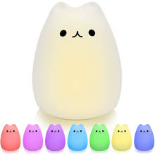 1pc Silicone Touch Sensor LED Night Light Mini Cute  7 Colors Cat Shaped Pat Lamp For Kids Toy Gifts Room Decor Battery Charge 2024 - buy cheap