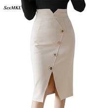 Oversized Button High Waist Skirts 2022 Fashion Knee Length Bodycon Pnecil Skirt Women Korean Clothes Elegant Sexy Office Skirt 2024 - buy cheap