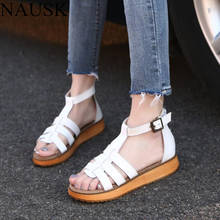 Sandalias de gladiador de cuero genuino para mujer, chanclas de plataforma plana informales, 35-44, para verano, 569 2024 - compra barato