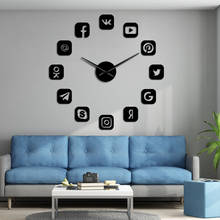 Símbolos de redes sociales, arte de pared artesanal, reloj de pared gigante para oficina, universidad, decoración de dormitorio, iconos 3D sin marco, reloj de pared, regalos para adolescentes 2024 - compra barato