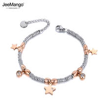 JeeMango titânio aço inoxidável cz cristal & estrela charme pulseiras para meninas rosa ouro corrente & link pulseira jóias JB19105 2024 - compre barato
