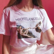 colored Michelangelo Hands Creation Of adam T-Shirt funny 100% Cotton graphic unisex women hipster casual Fashion tshirt top tee 2024 - buy cheap