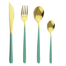 4Pcs Green Gold Cutlery Set Mirror Colorful Flatware Set 304 Stainless Steel Dinnerware Set Kitchen Silverware Gold Tableware 2024 - buy cheap