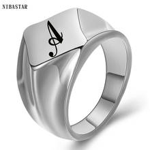 NIBASTAR-anillo personalizado de acero inoxidable para hombre, sello con letra, joyería grabada, regalo para él 2024 - compra barato
