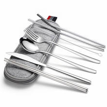 Portable Cutlery Set Rainbow Stainless Steelcutlery Set Camping Tableware with Metal Straw Spoon Fork Chopsticks Dinnerware Set 2024 - buy cheap