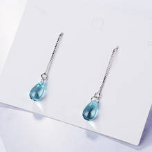 Creative quality Artificial Blue Crystal Water Drop Earrings For Women Jewelry Box Chain Long Tassel Drop Earrings 2024 - buy cheap