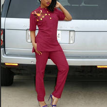 H & D Dashiki-conjunto africano de 2 piezas para mujer, Conjunto de camiseta y pantalones, ropa africana, bordado 2024 - compra barato