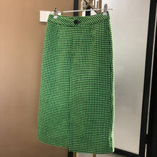 Autumn winter vintage Luxury  Green Houndstooth woolen skirt women high waist plaid a-line skirt 2024 - buy cheap
