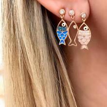 3pcs/sets New Stud Earrings Gold Color Hollow Blue Pink Lovely Fish Shape Jewelry Girl Women Birthday Party Gift 2024 - buy cheap