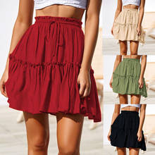Minifalda informal con volantes lisos para Mujer, falda plisado corto con cordones, Moda de verano 2024 - compra barato