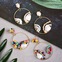 2020 Fashion Handmade Acrylic Crystal Pearl Beaded Earring For Women Trendy Round Copper Circle Hanging Earring Ladies Jewelry 2024 - buy cheap