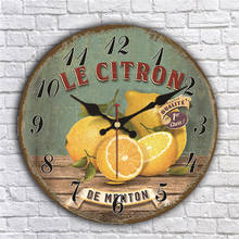 Large Home Wall Clock,Green Lemon Fruit Wall Watches reloj de pared Farmhouse Kitchen Silent Round Wooden Hanging Wall Clocks 2024 - buy cheap