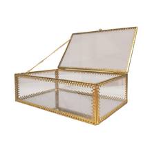 Ornate Gold Brass Vintage Glass Jewelry Box Lace Edged- Rectangle Geometric Jewelry Display Organizer Keepsake Box Case Box 2024 - buy cheap