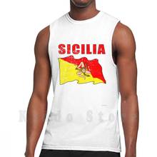 Sicily , Sicilia Trinacria Italia Italian Pride Flag tank tops vest 100% Cotton Trinacria Sicily Sicilia Flag 2024 - buy cheap