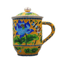 Cloisonne pure silver bule 999 pé prata xícara de chá lótus prata copo caneca copo do escritório grande boca copo de água de prata 2024 - compre barato