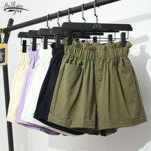 2021 verão de cintura alta shorts femininos sólidos calções casuais perna larga shorts de carga calças elásticas pantalon femme com bolsos 10659 2024 - compre barato