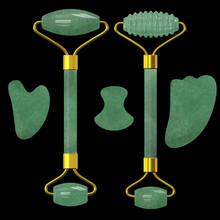 Rolo de massagem verde da aventurina: rolo de jade guasha e guache com pedra de cristal natural, massageador facial, rolo de jade anti-rugas 2024 - compre barato
