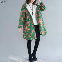 Vintage Art Ethnic Print Long Hooded Jackets Women Large Size Cotton Linen Parka Fall Winter Overcoat Female Thick Fleece Coats 2024 - buy cheap