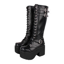 Imã angélico mori feminino punk para motocicletas, botas femininas de salto alto de princesa plataforma 33-47 com cadarço 2024 - compre barato