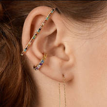 New Colorful Crystal Ear Cuff Clip Earrings For Women Fashion Rainbow Colorful Rhinestone Metal Earrings Party Jewelry earcuff 2024 - buy cheap