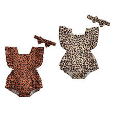 Bebê recém-nascido meninas meninos leopardo bodysuits bandana babados manga curta sem costas macacões 0-24m 2024 - compre barato