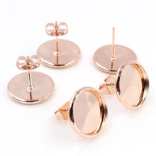 12mm 10pcs Rose Gold Color Plated Earring Studs,Earrings Blank/Base,Fit 12mm Glass Cabochons,Buttons;Earring Bezels (L4-13) 2024 - buy cheap
