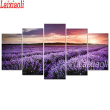 5 peças provence campo de lavanda diy pintura diamante strass mosaico ponto cruz 5d kits bordados quadrado completo broca redonda 2024 - compre barato