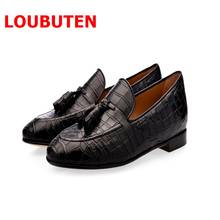 LOUBUTEN Black Crocodile Pattern Leather Tassel Loafers Men Handmade Slip On Casual Shoes Male Dress Shoes Party Wedding Shoes 2024 - buy cheap