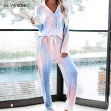 JULY'S SONG Pajamas Set Casual Tie-dye Lapel Women Autumn Spring Sleepwear Cotton Knitting Long-sleeved Trousers Home wear 2024 - buy cheap