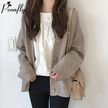 Peonfly-casaco de malha feminino, moda primavera 2020, cardigã em cores sólidas, manga longa, estilo coreano, casaco feminino 2024 - compre barato