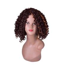 Bchr curto afro perucas para preto feminino kinky encaracolado marrom perucas sintéticas peruca brasileira africana 2024 - compre barato