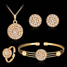 Full Rhinestones Round Set Jewelry Necklace Earrings Ring Bracelet for Women Fashion Bridal Wedding Jewelry Sets 2024 - buy cheap