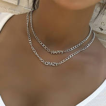 2 Pcs/Set Women Charm Necklaces Crystal Letter Simple Silver Color Chains Double Clavicle Chain Girl Beach Party Jewelry 2024 - buy cheap