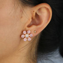 Micro pave розовый Пинки cz цветение цветок Шпилька Модные красивые женские модные серьги-гвоздики для девочек 2024 - купить недорого