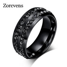 ZORCVENS High Quality Male Punk Vintage Black Stainless Steel Jewelry Two Rows CZ Stone Wedding Ring for Man Woman 2024 - купить недорого