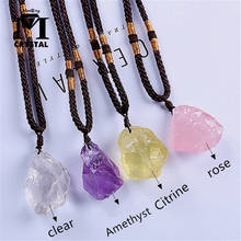 Irregular Natural Stone crytsal Pendant Purple white Citrine Pink Quartz Crystal Necklace Jewellery healing gemstone 2024 - buy cheap