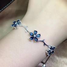 Pulseira com safira azul natural s925, bracelete com tom natural, joias finas para presente de festas femininas 2024 - compre barato