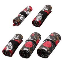 Rose Skull 12/24/36/48/72 Holes Canvas Roll Pen Curtain Pencil Bag Case Makeup 19QA 2024 - buy cheap